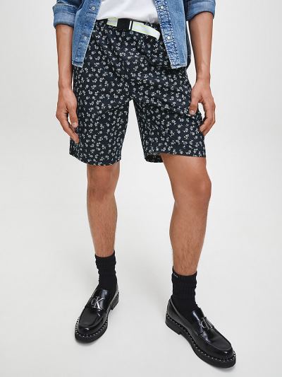 Calvin Klein Ruhák HU316623 | Calvin Klein Printed Canvas Belted Férfi Rövidnadrág Fekete